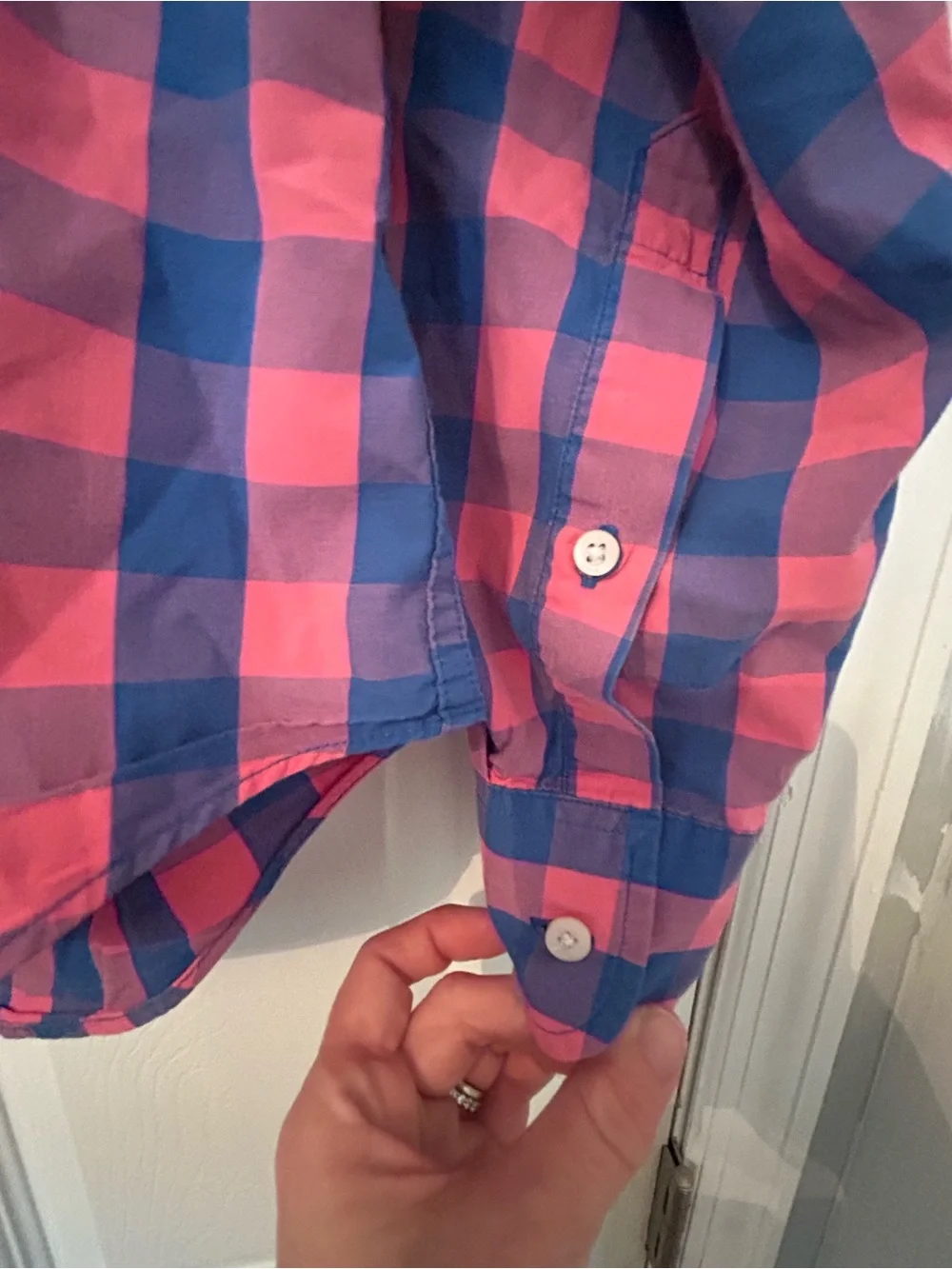 J. Crew Pink and Blue Check Slim Button-Down Shirt